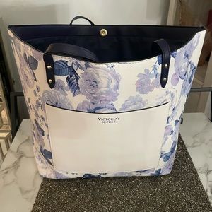 White with purple flowers Victoria secret tote bag